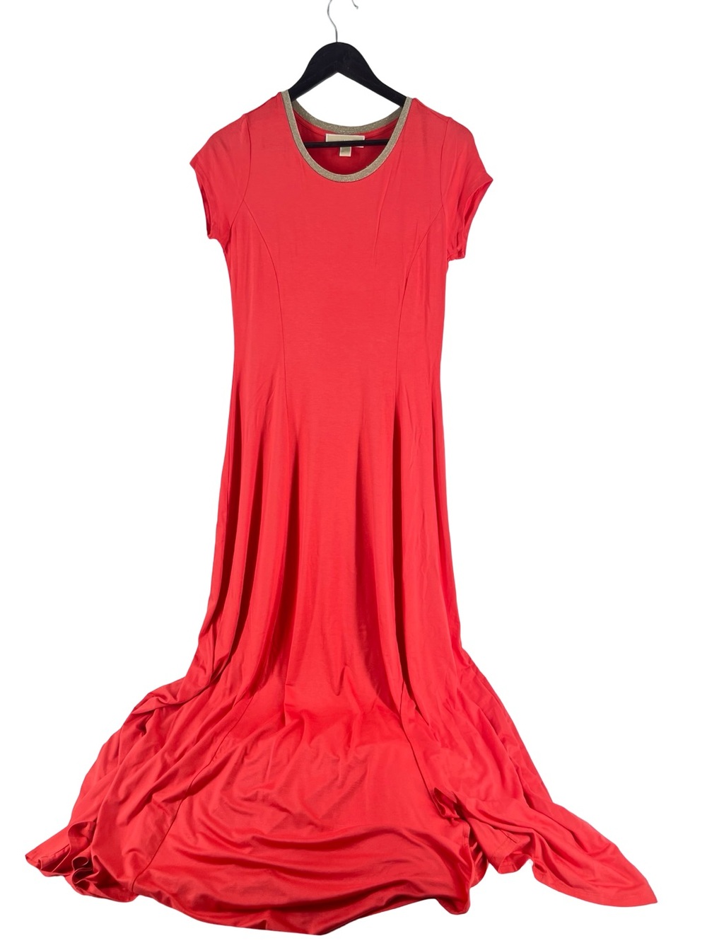 Michael Michael Kors Coral Maxi Dress Gold Trim Stretch Knit Medium - Picture 2 of 12